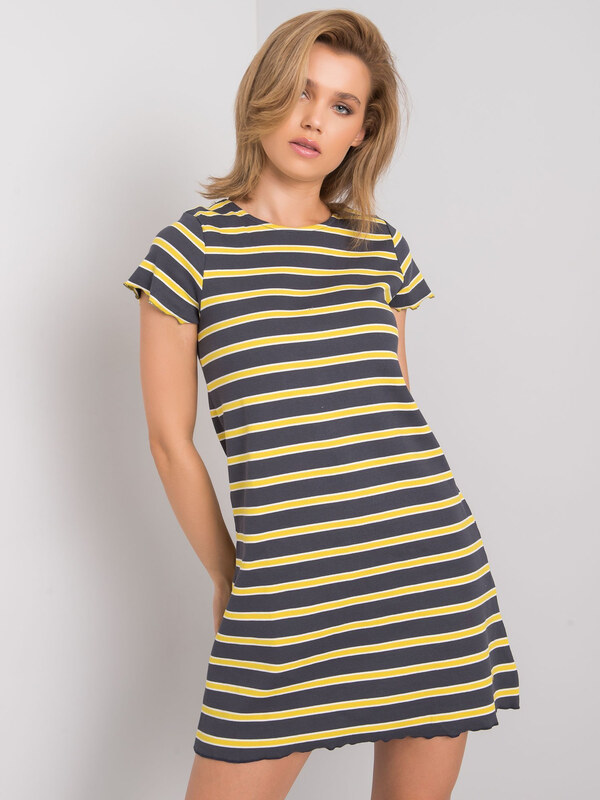 BASIC Šedo-žlté dámske pruhované šaty TW-SK-G-076-1.85P-gray-yellow