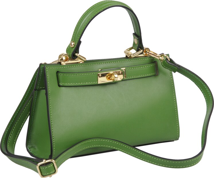 Zelená kožená talianska kabelka Anita Verde s prídavným pruhom III NovaKabelka.sk