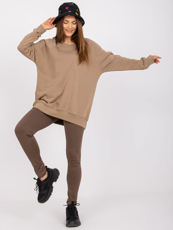 BASIC Béžová dámska oversize mikina bez kapucne EM-BL-U623.63P-beige