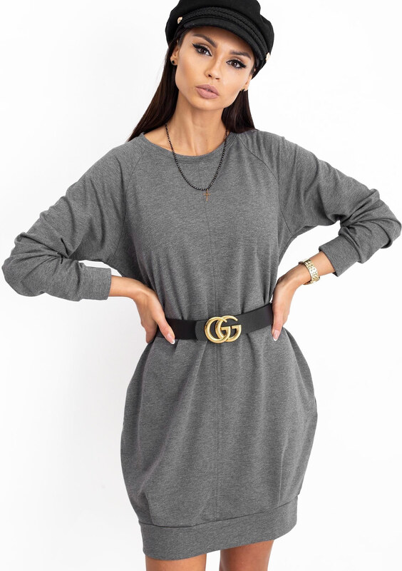 BASIC Tmavosivé voľné šaty s vreckami RV-TU-5184.93P-dark gray
