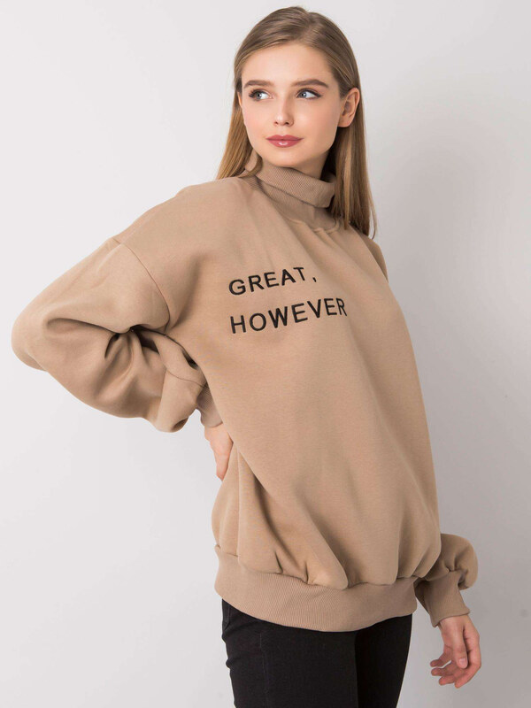 BASIC Béžová dámska mikina s rolákom -em-BL-649.23X-dark beige