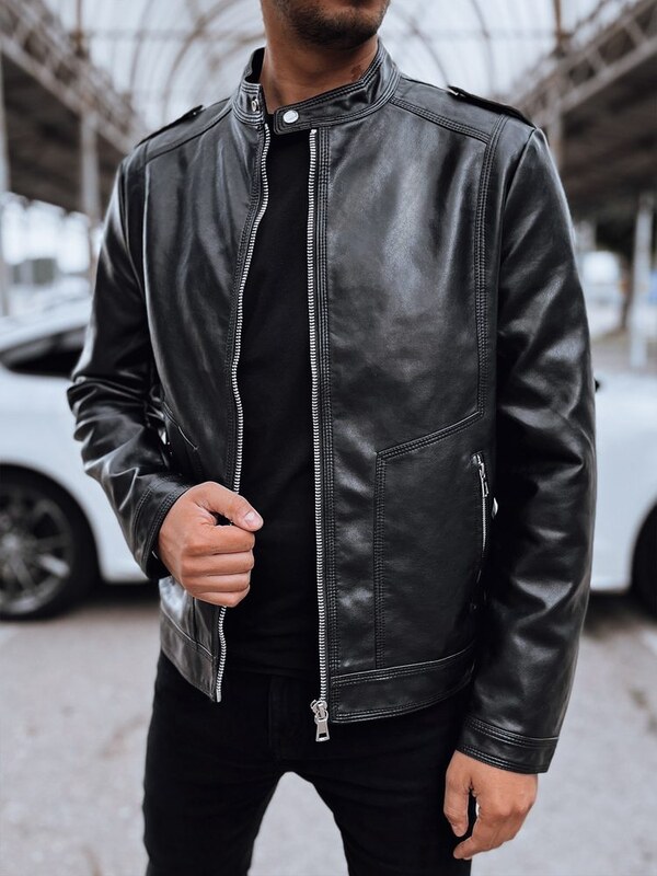 Dstreet Atraktívna pánska koženková bunda čiernej farby