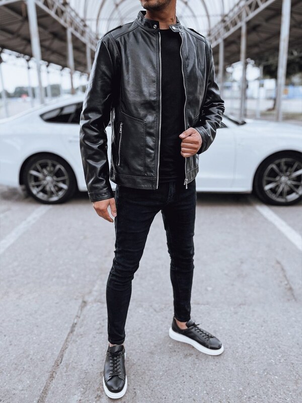 Dstreet Atraktívna pánska koženková bunda čiernej farby