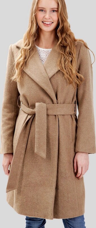 Perso Klasický dlhý béžový dámsky kabát MAH 201003 F - Beige