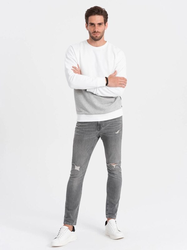 Ombre Clothing Nevšedná mikina v sivej farbe V1 OM-SSNZ-0130