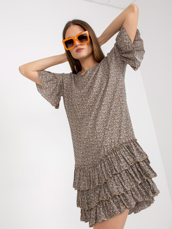 BASIC Tmavobéžové volánikové šaty -CHA-SK-1420.19-beige