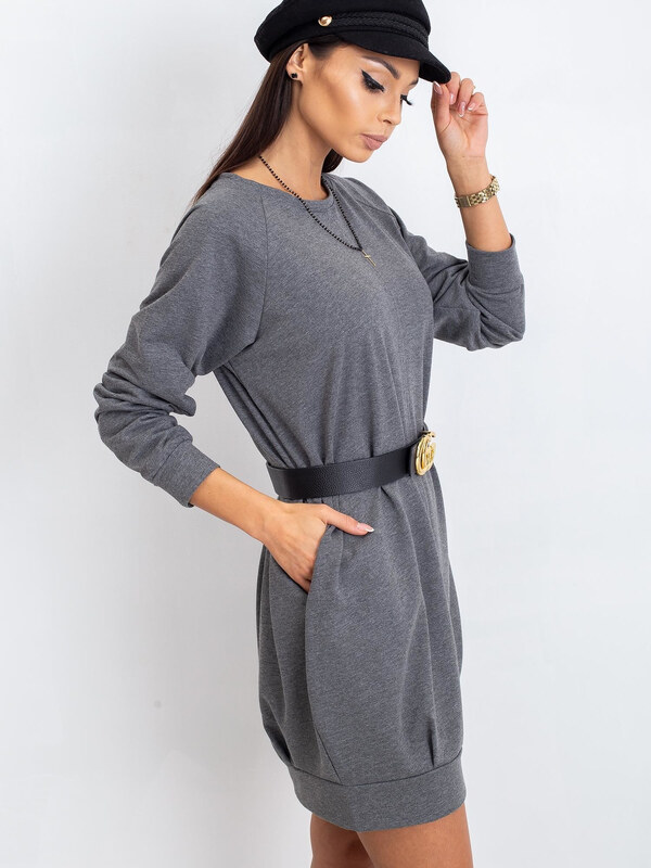 BASIC Tmavosivé voľné šaty s vreckami RV-TU-5184.93P-dark gray