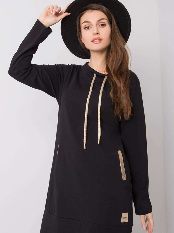 BASIC Čierne mikinové šaty s vreckami RV-SK-6067.15X-black