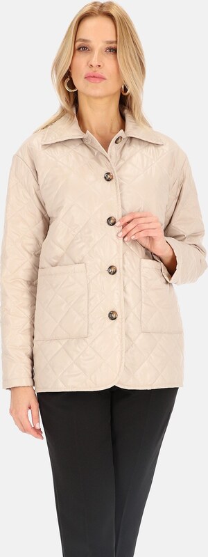 Perso Světle béžová dámská jarní prošívaná bunda BLE 241025 F - Beige