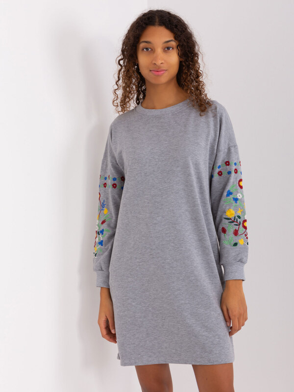 RUE PARIS Sivé mikinové šaty s vyšívaním RV-SK-8979.94P-grey