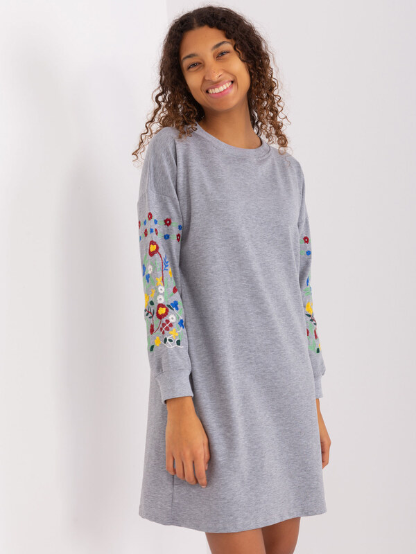 RUE PARIS Sivé mikinové šaty s vyšívaním RV-SK-8979.94P-grey