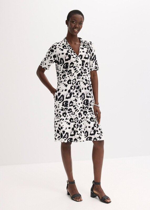 bonprix Úpletové šaty s vreckami, farba biela