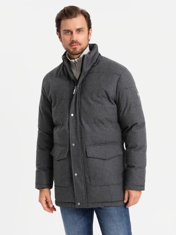 Ombre Clothing Nadčasová prešívaná čierna pánska bunda V2 JALJ-0217