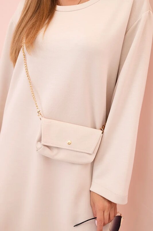 Kesi Włoski Dámska viskózová sukňa Plus Size s kabelkou na retiazke béžová