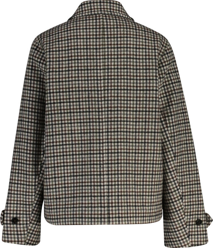 KABÁT GANT CHECKED SHORT WOOL BLEND CAR COAT PUTTY