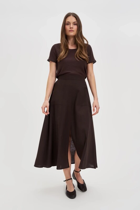 Marisse Brown Short-Sleeved Blouse