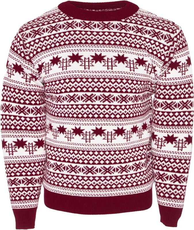 Vlnený sveter s nórskym vzorom Vlnka S20 červená veľkosti oblečenia L/XL