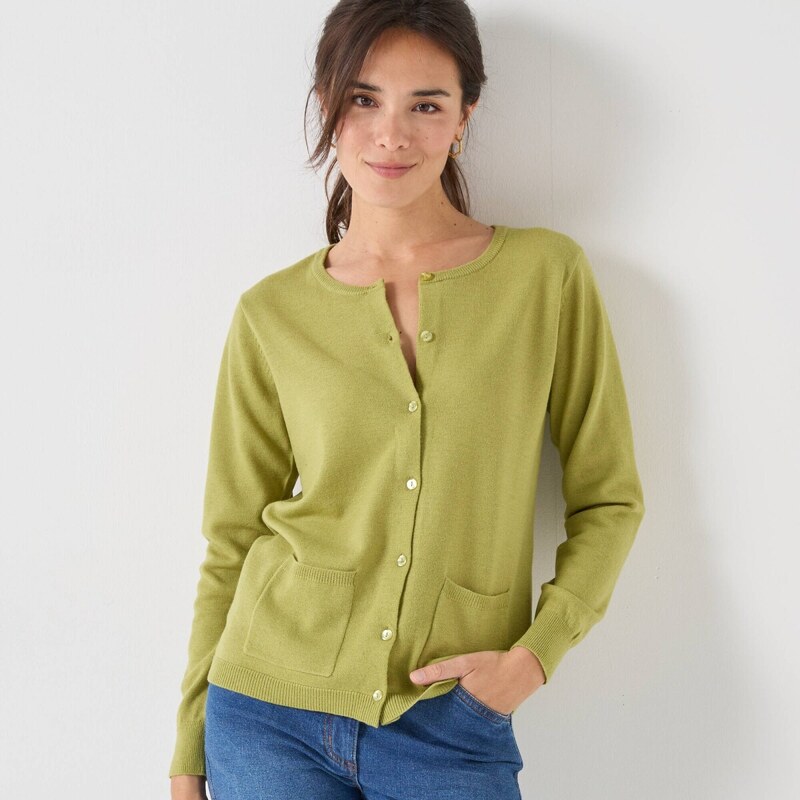 Sveter s okrúhlym výstrihom z jahňacej vlny machová 040 Blancheporte