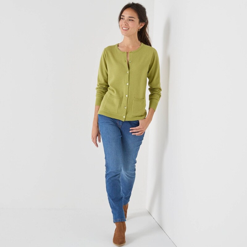 Sveter s okrúhlym výstrihom z jahňacej vlny machová 040 Blancheporte