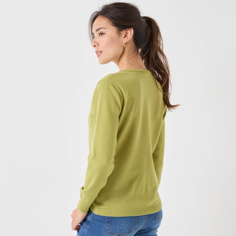 Sveter s okrúhlym výstrihom z jahňacej vlny machová 040 Blancheporte