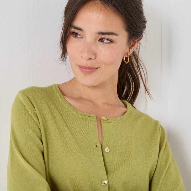 Sveter s okrúhlym výstrihom z jahňacej vlny machová 040 Blancheporte