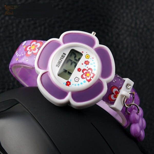 SKMEI 1144 digitálne dievčenské hodinky Flowers Fialové