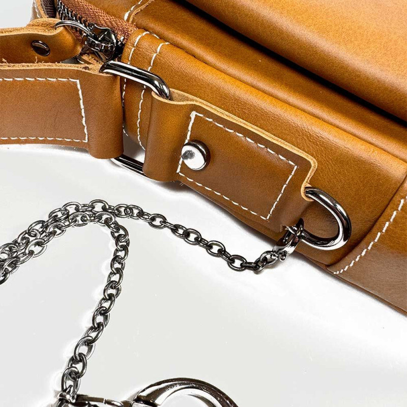 Bullcaptain pánska kožená taška s retiazkou Miltiade Khaki