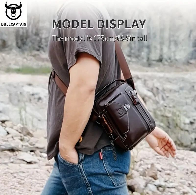 Bullcaptain pánska kožená taška s retiazkou Miltiade Khaki