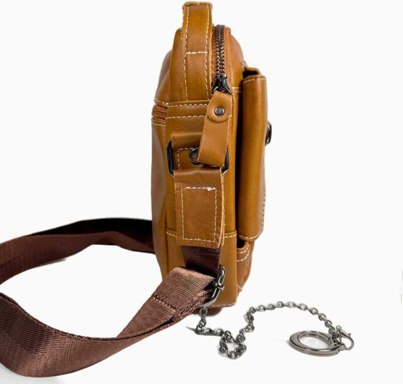 Bullcaptain pánska kožená taška s retiazkou Miltiade Khaki