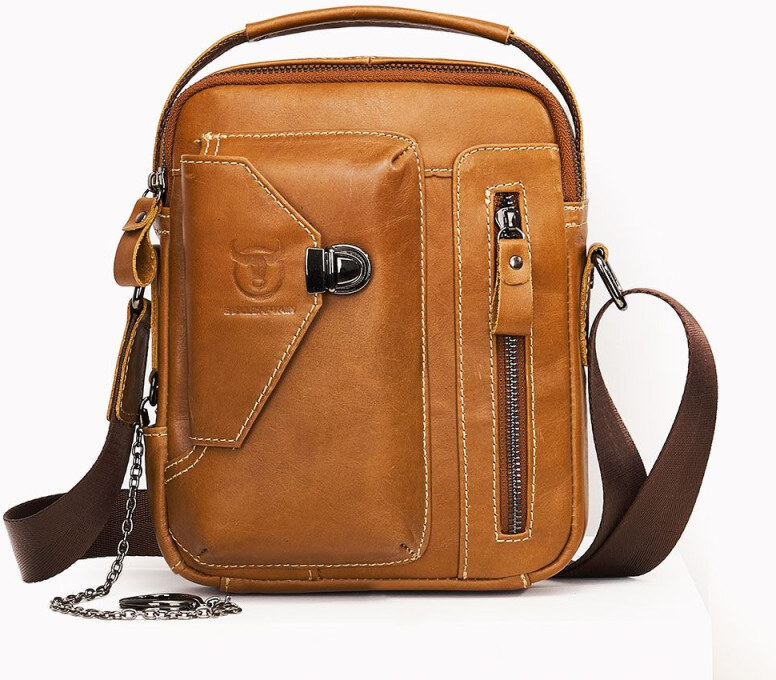 Bullcaptain pánska kožená taška s retiazkou Miltiade Khaki