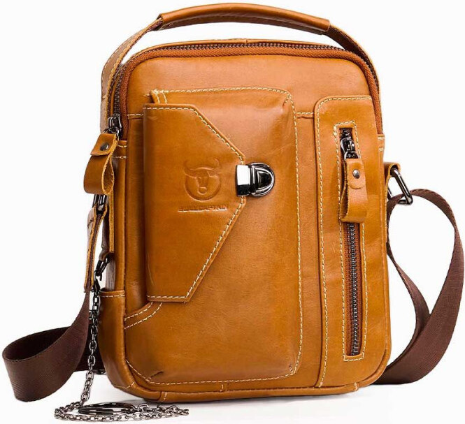 Bullcaptain pánska kožená taška s retiazkou Miltiade Khaki