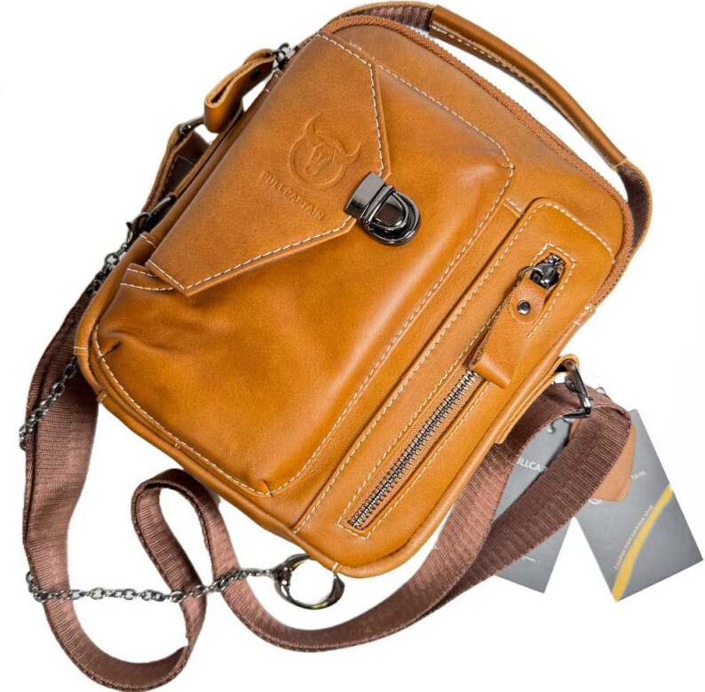 Bullcaptain pánska kožená taška s retiazkou Miltiade Khaki