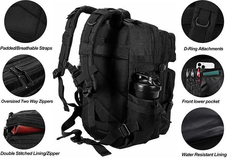 TOP FASHION Taktický batoh 25–45L – outdoorový ruksak s držákem lahve
