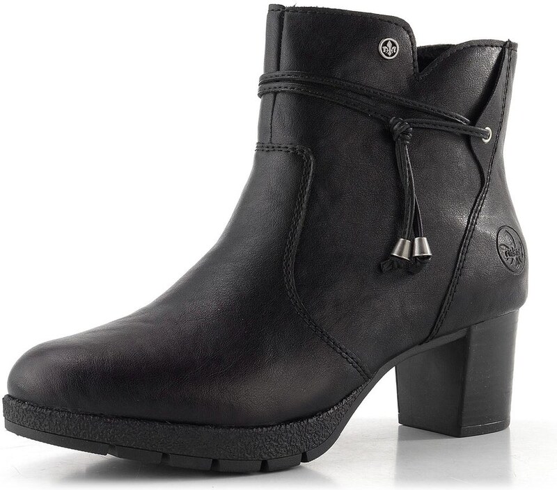 Rieker elegantná členková obuv na podpätku čierna 77667-00