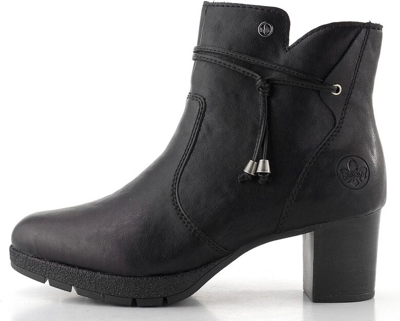 Rieker elegantná členková obuv na podpätku čierna 77667-00