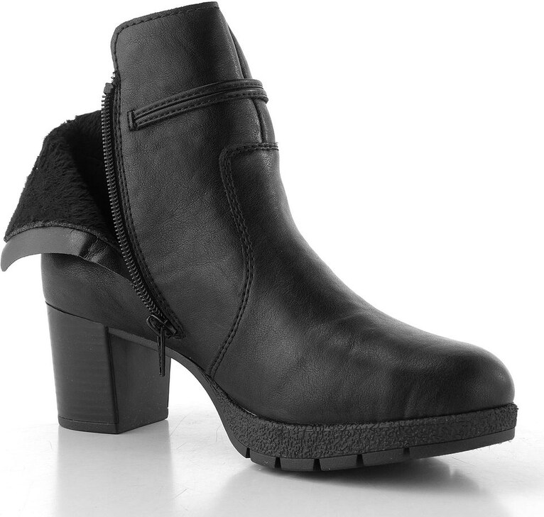 Rieker elegantná členková obuv na podpätku čierna 77667-00