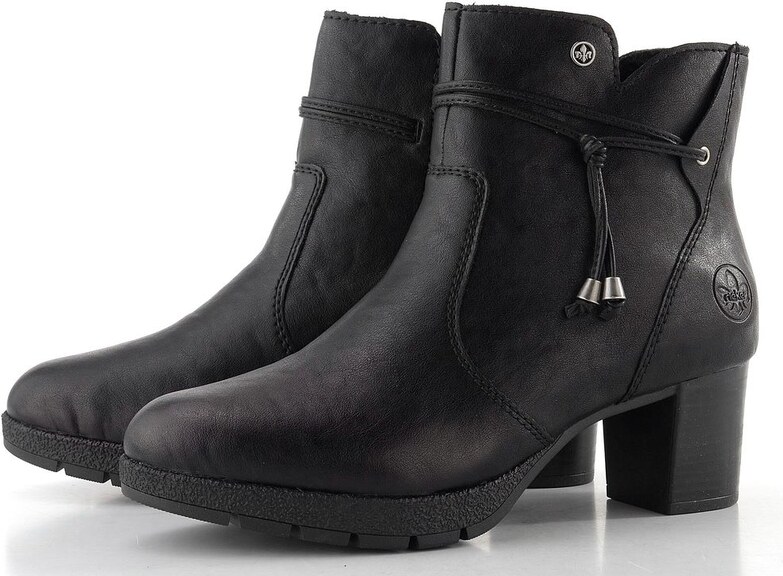 Rieker elegantná členková obuv na podpätku čierna 77667-00