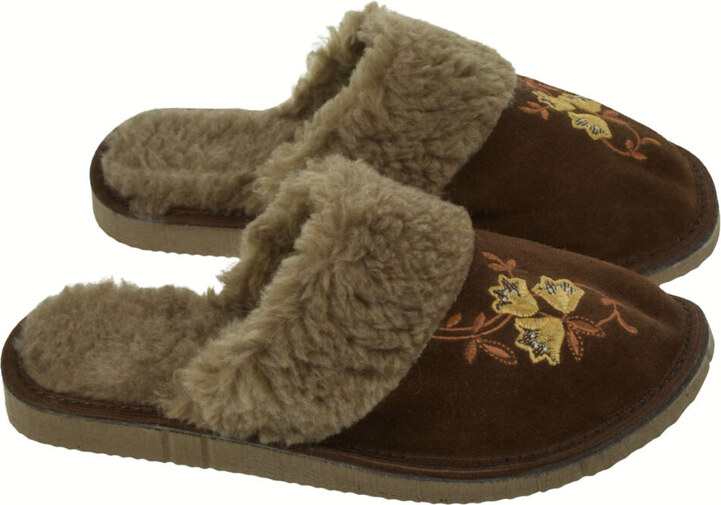 JOHN-C Dámske kožené semišové papuče s výšivkou ELESSE