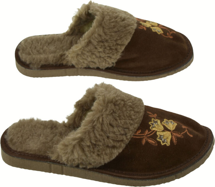 JOHN-C Dámske kožené semišové papuče s výšivkou ELESSE