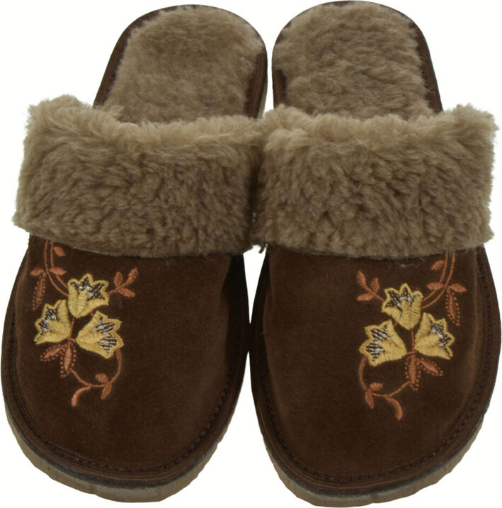 JOHN-C Dámske kožené semišové papuče s výšivkou ELESSE