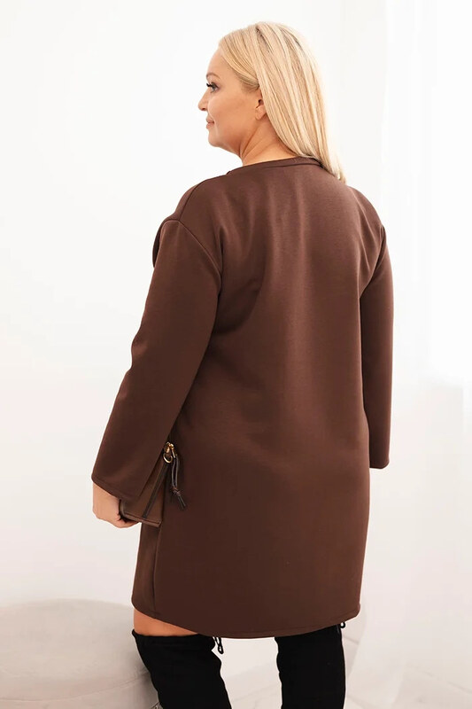 K-Fashion Dámske Plus veľkosť maslové šaty s vreckom a 3/4 rukávmi hnedé