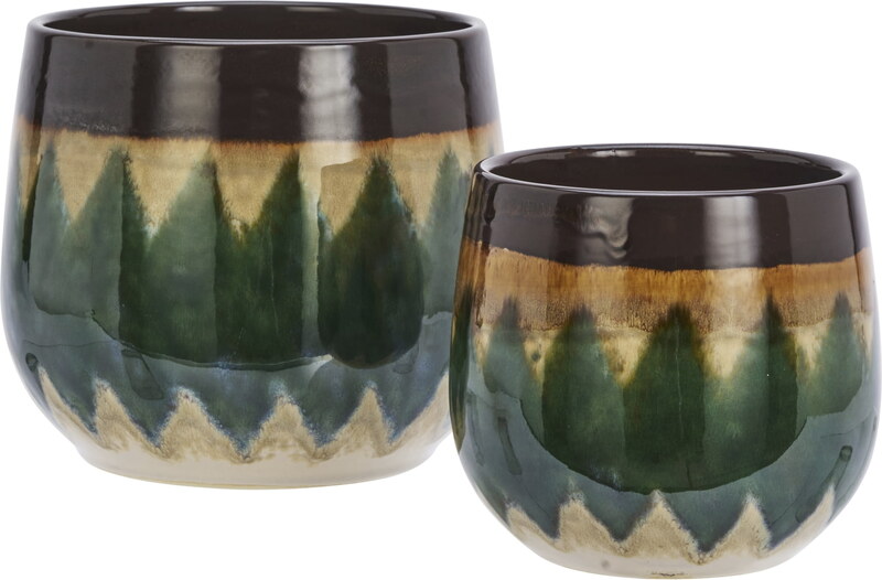 MADAM STOLTZ Kameninový obal na kvetináč Reactive Green / Brown / Beige väčší