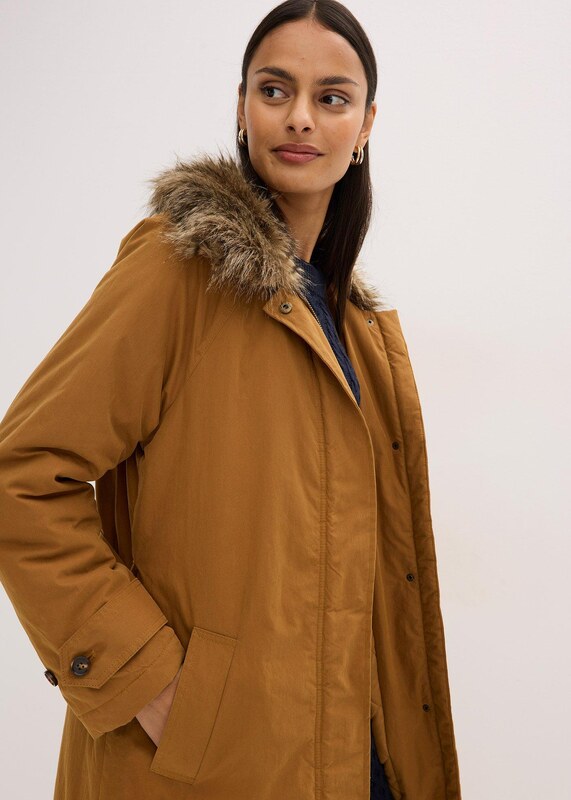 bonprix Trenčkot, vatovaný, s odnímateľným kožušinovým golierom, farba hnedá