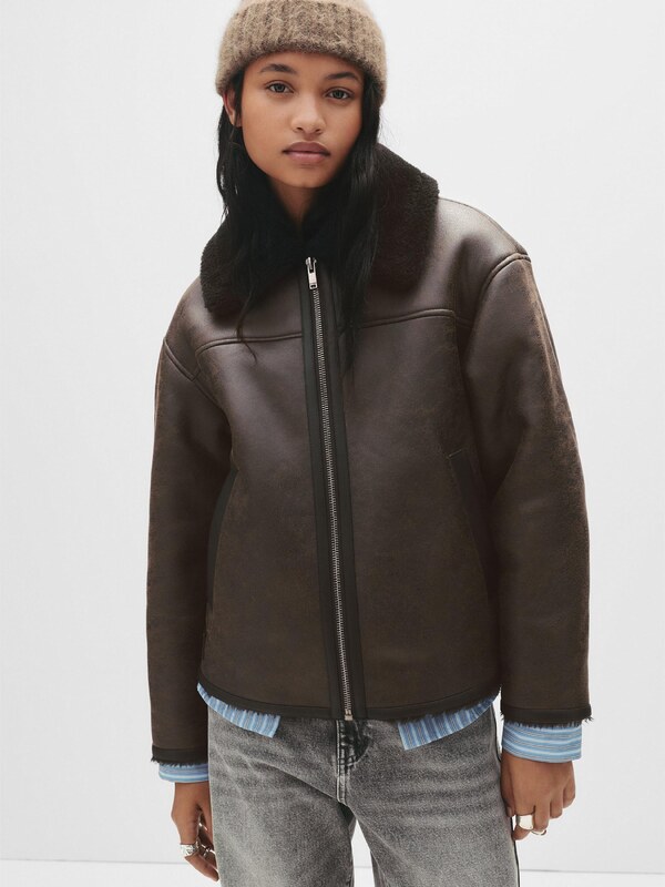 Pull&Bear Prechodná bunda tmavohnedá