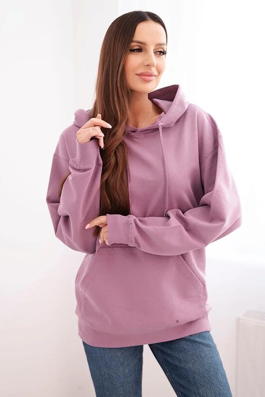 MladaModa Bavlnená mikina s kapucňou a klokankou HIT01 staroružová