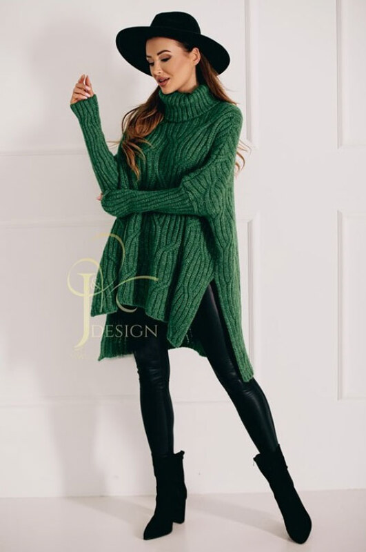 Fashionweek Luxusné pončo sveter, vlnený pletený kabát s teplým rolákom RITA