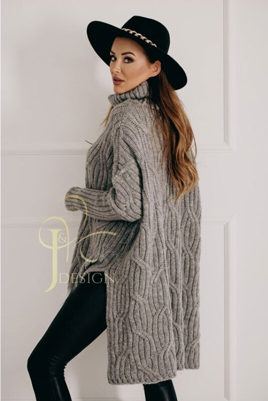 Fashionweek Luxusné pončo sveter, vlnený pletený kabát s teplým rolákom RITA