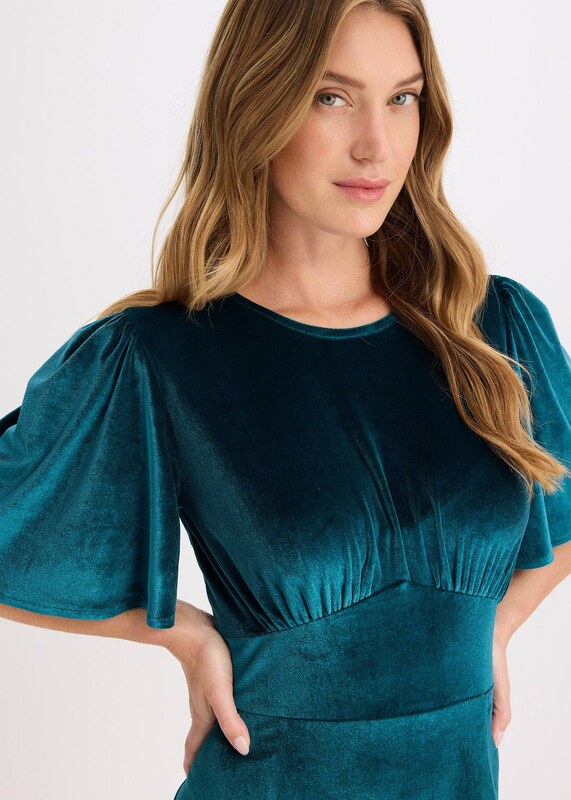 bonprix Midi šaty z jemného zamatu, farba modrá