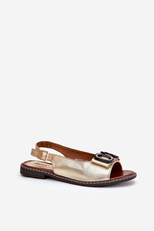 Boto Płaskie Sandały Z Ozdobą Eko Skórzane Złote Lilria