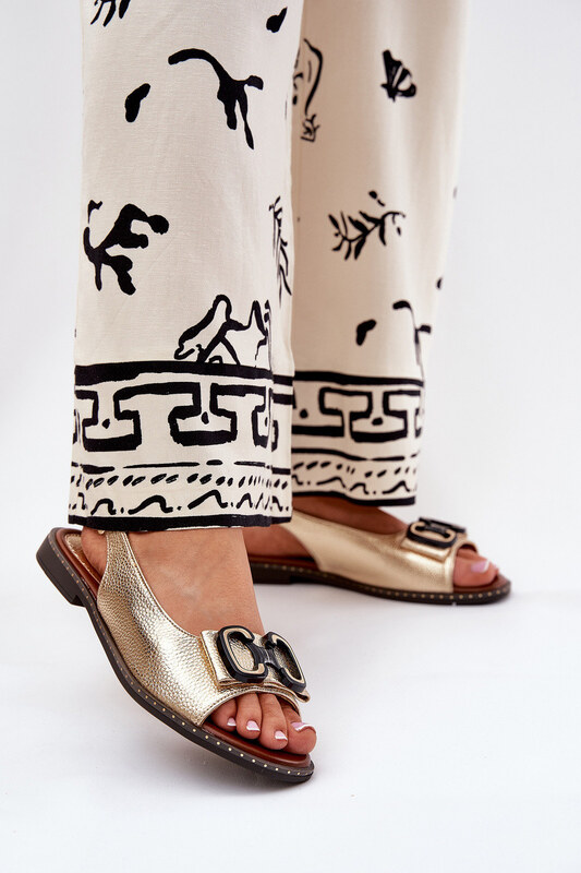 Boto Płaskie Sandały Z Ozdobą Eko Skórzane Złote Lilria